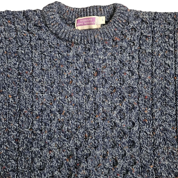 Highland Home Industries Large Sweater Blue Cable Knit 100% Pure New Wool - Picture 2 of 13